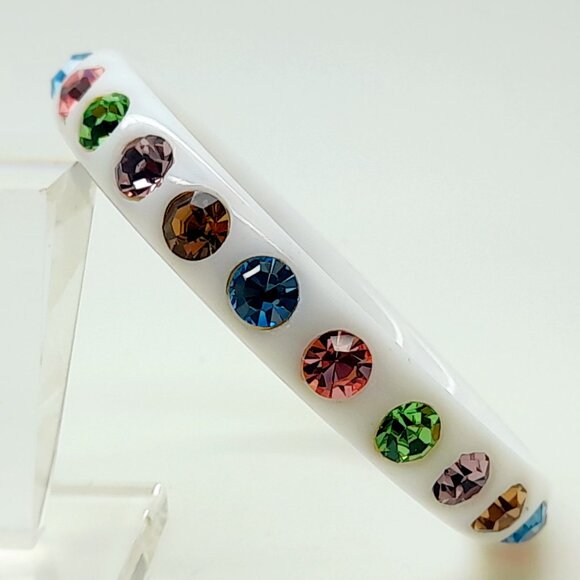 White Acryiic Plastic summer multi Rhinestone party fashion Bangle Bracelets - Picture 2 of 3
